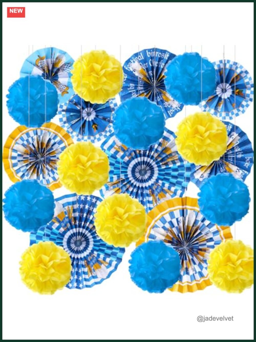 Oktoberfest Party Decorations - 21 Pieces Bavarian Hanging Fans & Pom Poms